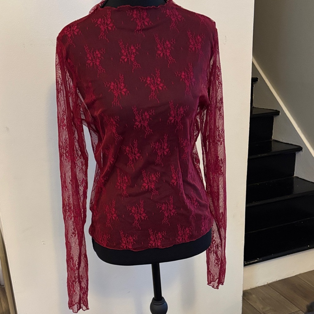 Wild Fable Lace Long Sleeve Top - Deep Red